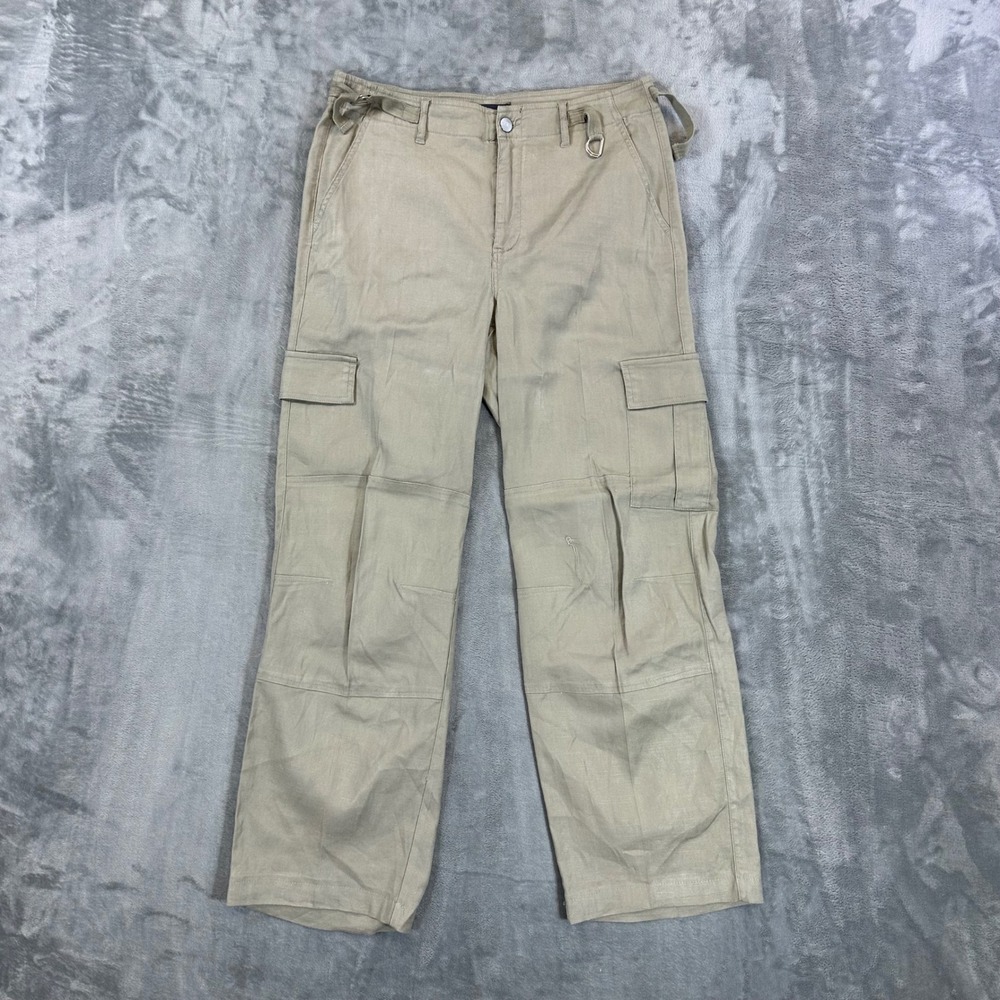 NYDJ Linen Cargo Pants Womens Size‎ 2 Khaki Tan Utility Straight Leg